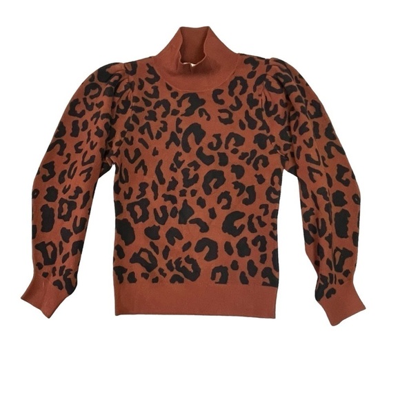 525 Revolve Born In Bklyn Leopard Print Mock Neck Puff Sleeve Sweater. Sm #909 - Picture 2 of 7